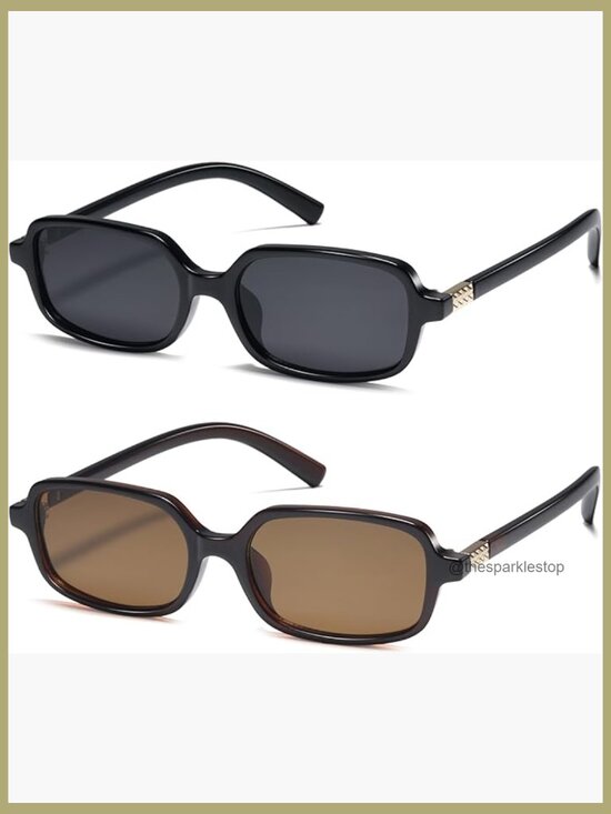 Accessories - Retro Small Rectangle Sunglasses with Thin Narrow Frame, 90s Y2K Fashion